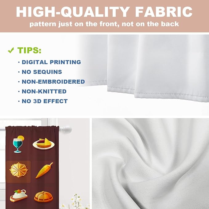 Shrahala Happy Thanksgiving Day Blackout Curtain Tiers, Pumpkin Turkey Bird Leaves Kitchen Valance Light Blocking Tier Drapes with Rod Pocket, 2 Pack 26 X 36 in