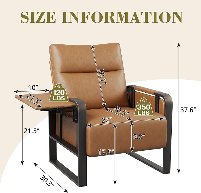 Brown Accent Chair PU Leather Upholstered Armchair with Side Table | Modern Ergonomic Accent Chair for Living Room Bedroom Reading Chair with Side Pocket Corner Chair Office Reception Side Chair