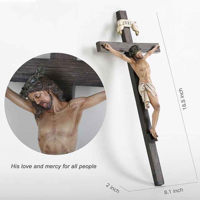 BC Catholic Crucifix Wall Cross 16" H Jesus Christ Cross for Wall | Wall Crucifix Back to School Blessing Catholic Gifts Religious Home Decor Renaissance Sculpture Handpainted by Buildclassic
