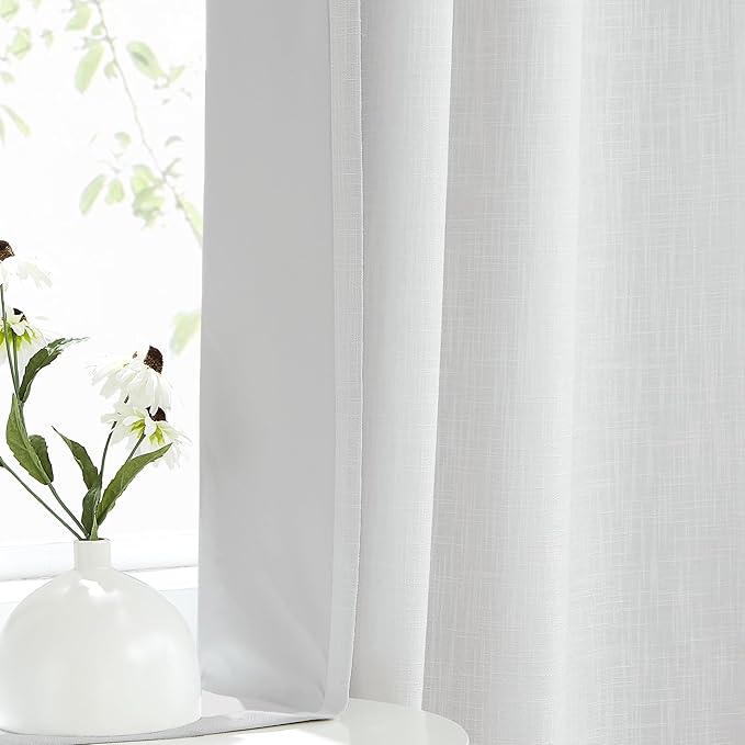 White Pinch Pleated Full Blackout Curtains Linen Texture Noise Reducing Window Treatment Panel 102 Inches Long for Living Room Bedroom Thermal Insulated Back Tab Drapes with Hooks, 1 Panel, 60"Wx102"L