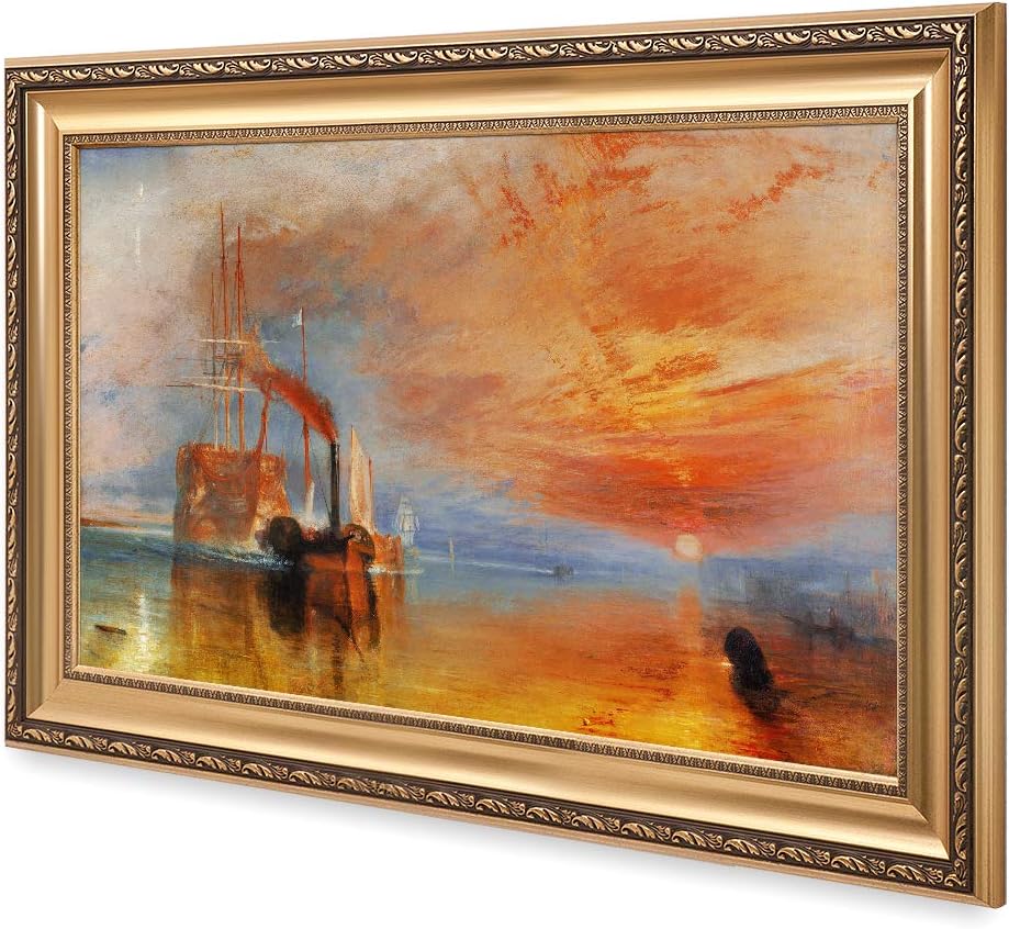 DECORARTS - The Fighting Temeraire by William Turner. Giclee Print on Canvas. Ready to Hang Framed Wall Art for Home and Office Decor. Canvas Print Size: 30x20in Total Framed Size: 36x26