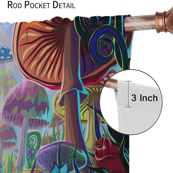 Fantasy Mushroom Curtains,Fairytale Forest Plant Castle Print Window Treatments for Bedroom Living Room Kitchen Colorful Cartoon Floral Window Drapes 2 Panels Set,Total Size84 x 84 Inch