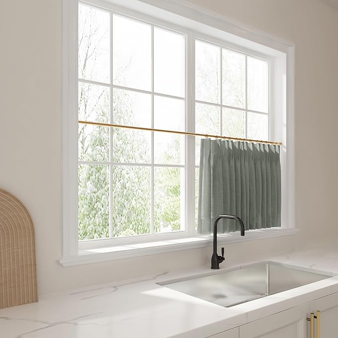 TWOPAGES 52" W x 30" L Linen Blend Cafe Curtains for Kitchen Window, Light Filtering Pinch Pleated Tier Curtains, Modern Farmhouse Half Window Curtains for Bathroom, Dark Grey, 2 Panels