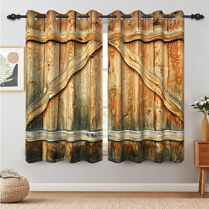 Closed Door Barn Door Curtains Rustic Vintage Wood Door Wooden Plank Window Curtains Farmhouse Countryside Living Room Kitchen Curtain Drapes Treatments Grommets Top,42x84 inch,2 Panels