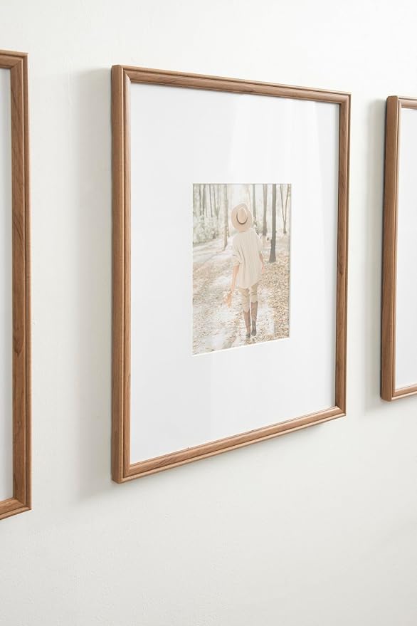 Kate and Laurel Adlynn Rectangle Picture Frame Set of 3; 16 x 20 matted to 8 x 10; Brown; Transitional Three-Piece Frame Set for Gallery Wall Frame Set in Living Room Wall Decor