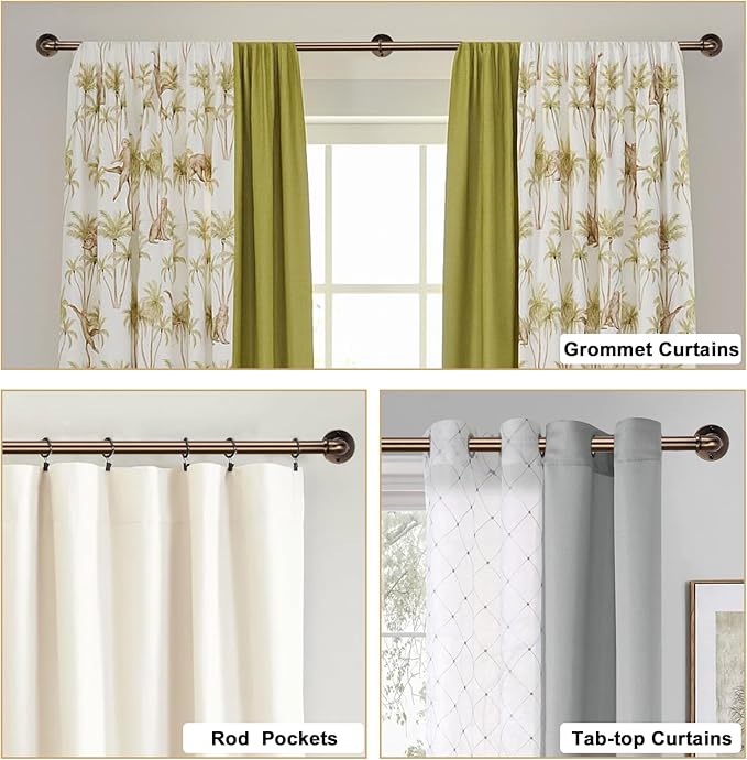 Industrial Curtain Rods 18 to 45 in,Blackout Curtain Rod,Adjustable Length,1 in Diameter Pipe,Wall or Ceiling Mounted,for Bedroom and Living Room (Antique Brass18” to 45”)