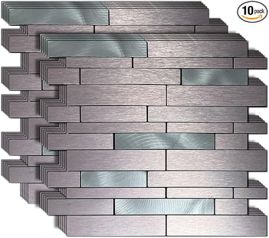 10-Sheet Peel and Stick Backsplash Tile, PVC Mixed Meta,l Stick on Kitchen, Bathroom Vanities, Fireplace Décor, Laundry Table(11.7" X 11.3") (10, Pink)