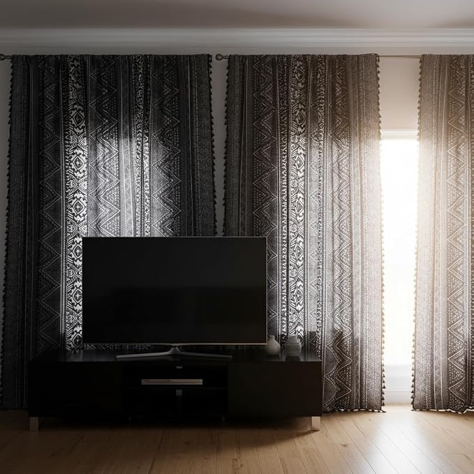 ColorBird Boho Curtains Grey Farmhouse Light Filtering 84 Inches 2 Panles MCM Western Striped Aztec Window Treatment Patterned Drapes for Living Dining Room Bedroom Boho Chic Decor