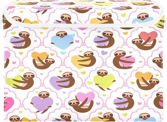 susiyo Sloth Holding Yellow Lilac fabric storage baskets with lids,Collapsible Storage Boxes,Foldable storage boxes with handles for Home,Office,Closet Organization