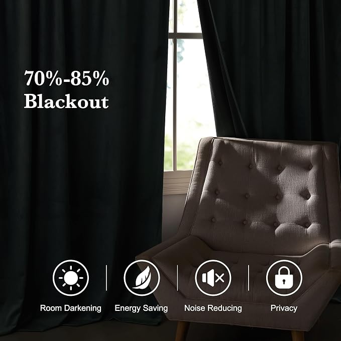 RYB HOME Dusty Blue Velvet Drapes for Baby Boy Bedroom, Thermal Insulated, Light Blocking, Floor-Length Velvet Curtains with Hook Belt for Modern Home Decor, 62" W x L84 L, 2 Panels Set