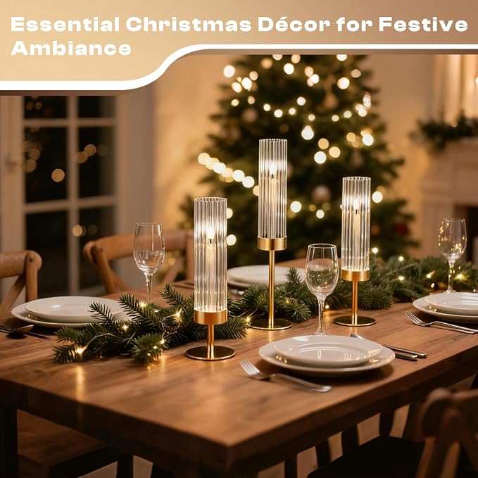 Gold Hurricane Candle Holders: Fluted Tall Candlestick Holders for Wedding Brass Taper Candle Holder Modern Candle Sticks Holder Decor for Table Centerpiece Christmas Party Home Set of 3