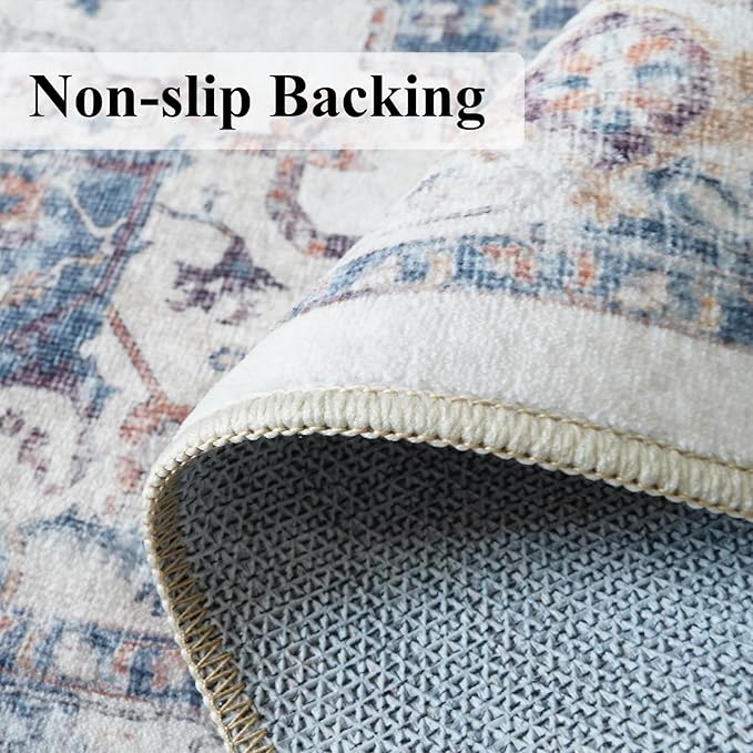 Washable 8x10 Living Room Rug: Oriental Water Resistant Rugs for Bedroom Dining Room Distressed Non Slip Ultra Soft Carpet for Nursery Farmhouse Medallion Home Decor Floor Decoration Mat(8x10 Brick)