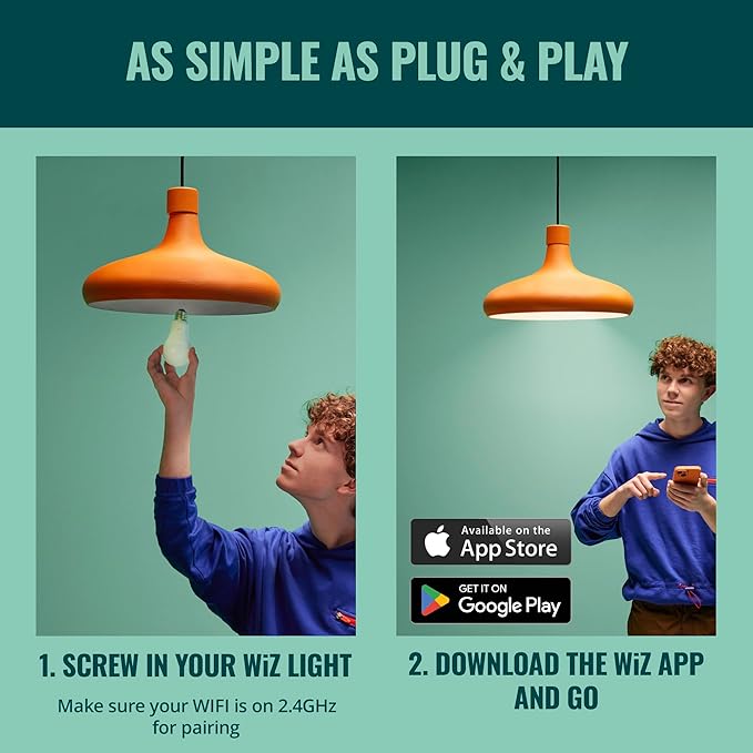 WiZ Connectd Clear 40W BA11 Tunable White Filament LED Smart Bulb - Pack of 6 - E12 - Indoor - Connects to Wi-Fi - Control with Voice or App - Matter Compatible