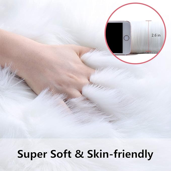 Softlife White Sheepskin Chair Cover 4 PCs Seat Cushion Pad Super Soft Area Rugs for Living Bedroom Sofa Dorm (1.6ft x 1.6ft)