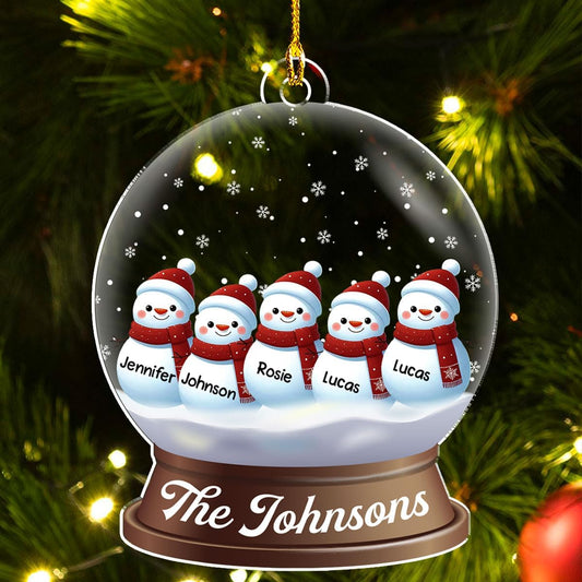 Personalized Family Christmas Acrylic Ornament 2024 - Custom Name Snowman Family Members up to 10 People, Snow Globe Ornament Gifts for Family Tree Decoration (A03, 5 Names)