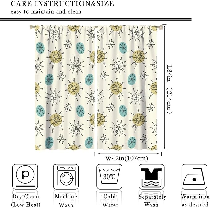 JESTRONRY Mid Century Modern Curtains. Retro 1950s Vintage Style Atomic Background Home Fabric Living Room Bedroom Kitchen Bathroom Decor 84x84in