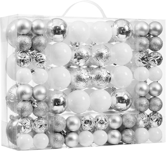 87-Pack Shatterproof Christmas Ball Ornaments Set, Christmas Tree Decorations with Hand-held Gift Package for Xmas Tree Holiday Wedding Party, Silver