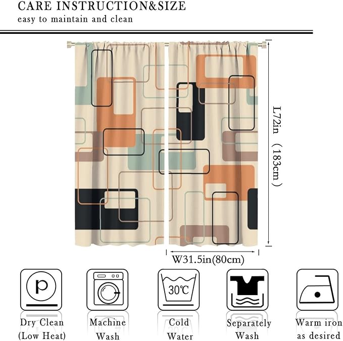 JESTRONRY Mid Century Blackout Curtains,Retro Square Design Modern Style Blackout Window Door Curtains for Bedroom Living Room Home Decor 63x72in
