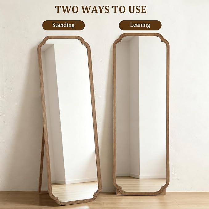 WallBeyond Farmhouse Full Length Mirror with Stand 22x65 Inch, Wooden Frame Floor Mirror,for Bedroom, Entryway, Living Room(Natural)