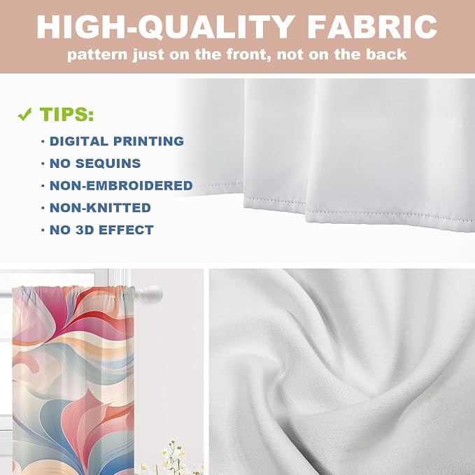 Shrahala Colorful Waves Blackout Curtain Tiers, Fluid Abstract Pattern Kitchen Valance Light Blocking Tier Drapes with Rod Pocket, 2 Pack 26 X 36 in