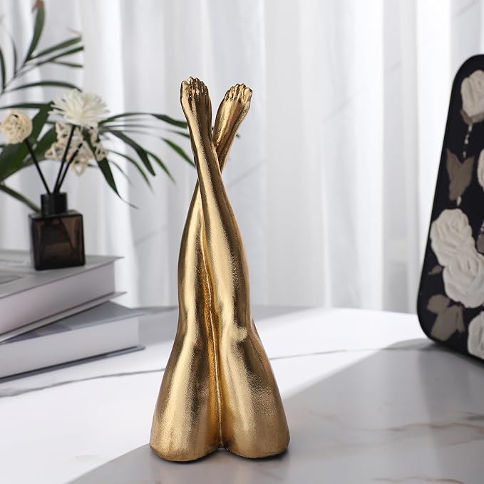 Golden Legs Sculpture Resin Statues Home Decor (Straight Leg) | Gold Legs Shelf Decor Electroplated Resin Statues Office Desktop Home Decor Bedroom Sculpture Indoor/Outdoor Ornament