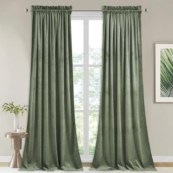 StangH Sage Green Velvet Curtains 94 inches Long Modern Room Darkening Privacy Drapes for Girls Bedroom, Heavy Soft Curtains for Office/Patio, W52 x L94, 2 Panels