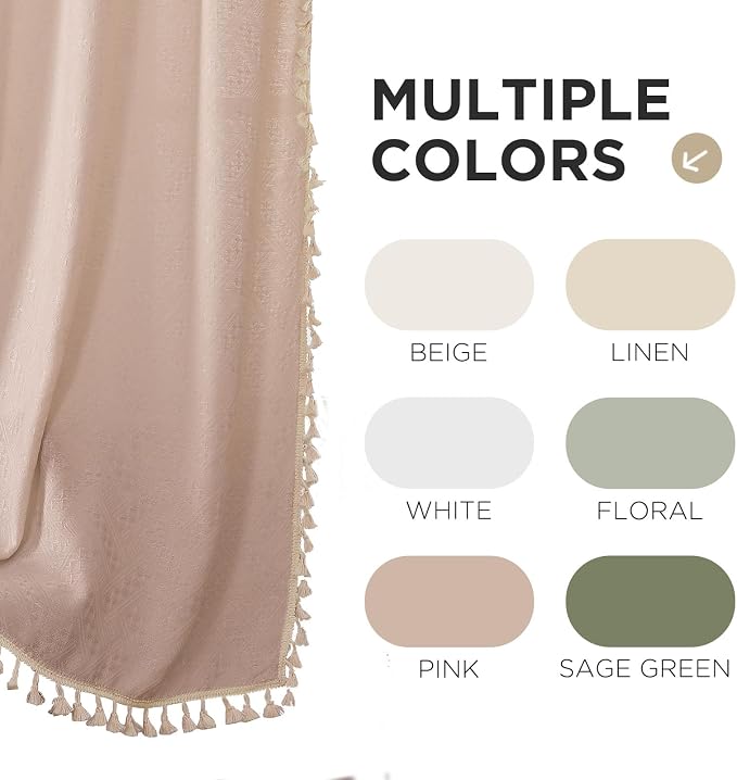Joydeco Dusty Pink Boho Curtains 63 Inch Length 2 Panels, Super Soft Bohemian Farmhouse Curtains with Tassels, Semi Sheer Light Filtering Drapes for Bedroom Living Room (Rod Pocket, 52Wx63L)