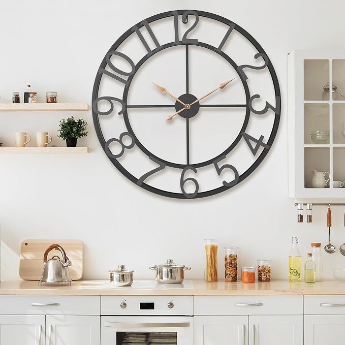 36 Inch Extra Oversized Large Giant Modern Decorative Wall Clock,Vintage Industrial Farmhouse Black Metal Big Arabic Numerals Large Clocks for Living Room Decor,Entrance Fireplace,Dining Room