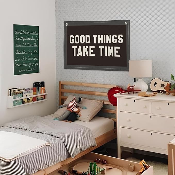 Good Things Take Time Wall Banner, Motivational Inspirational Canvas Banner for Kids Room, Classroom Decor, Positive Affirmations Wall Hanging for Nursery or Study Area