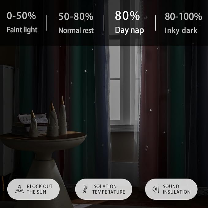XiDi Pink Grey Green Girls Curtains for Bedroom Rainbow Blackout Short Curtains for Kitchen Cafe Window Room Darkening Kids Childs Nurser Room Wall Decor 45 inches Long 52 inches Wide 2 Panels Set