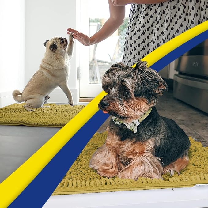 Muddy Mat® | Super Water Absorbent Door Mat Indoor, Microfiber Quick Dry Chenille Entryway Rug, Slip Resistant Front Door Mat, Indoor Mats for Entryway, Machine Washable Pet Rug, Mustard 32" x 70"