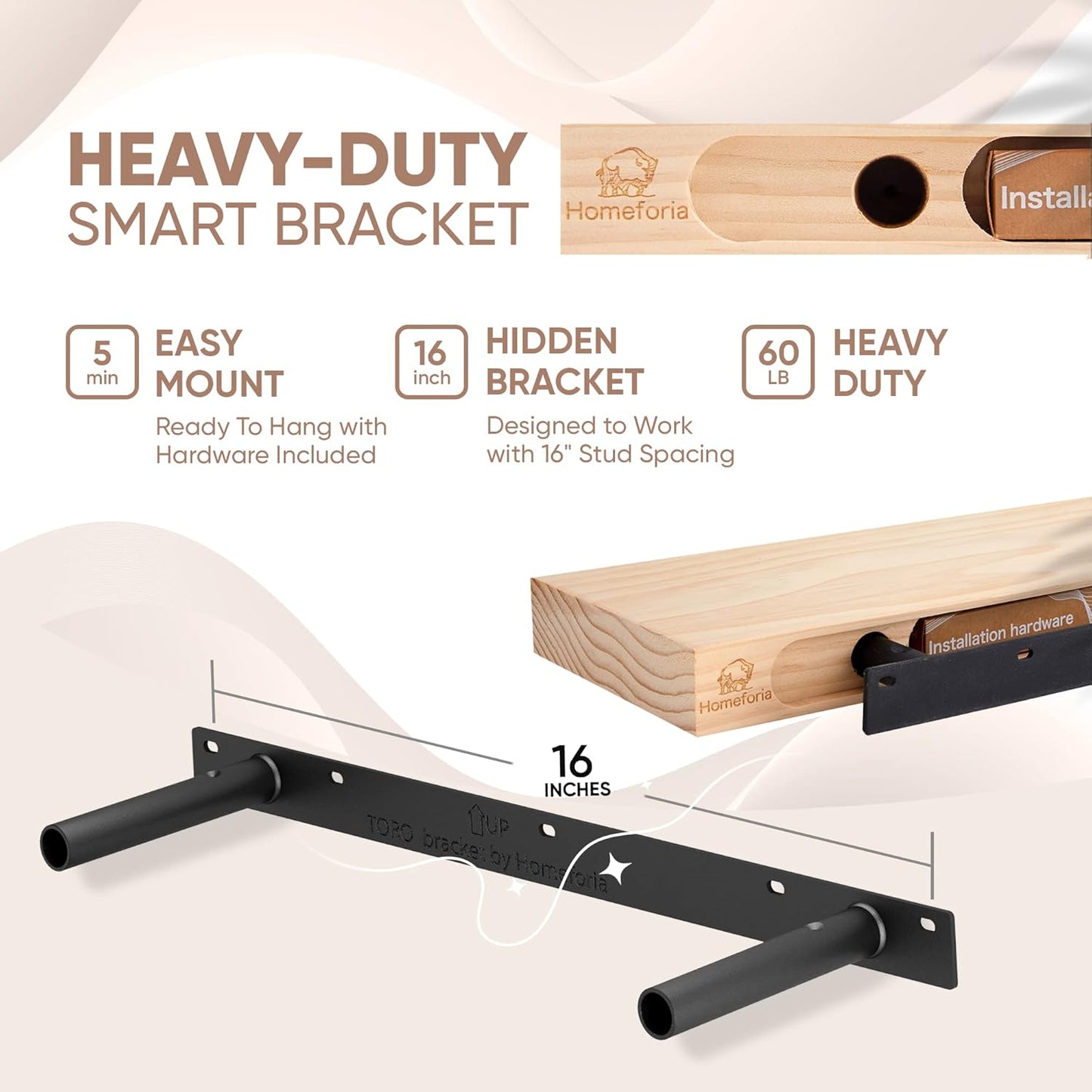 Homeforia 24inch Walnut Floating Shelves for Wall, High End Solid Real Wood 24in Floating Shelf for Bathroom, Dark Brown 24 inch Long Floating Shelves, Heavy Duty Bracket, 24 X 6.5 X 1.75 in, Set of 3