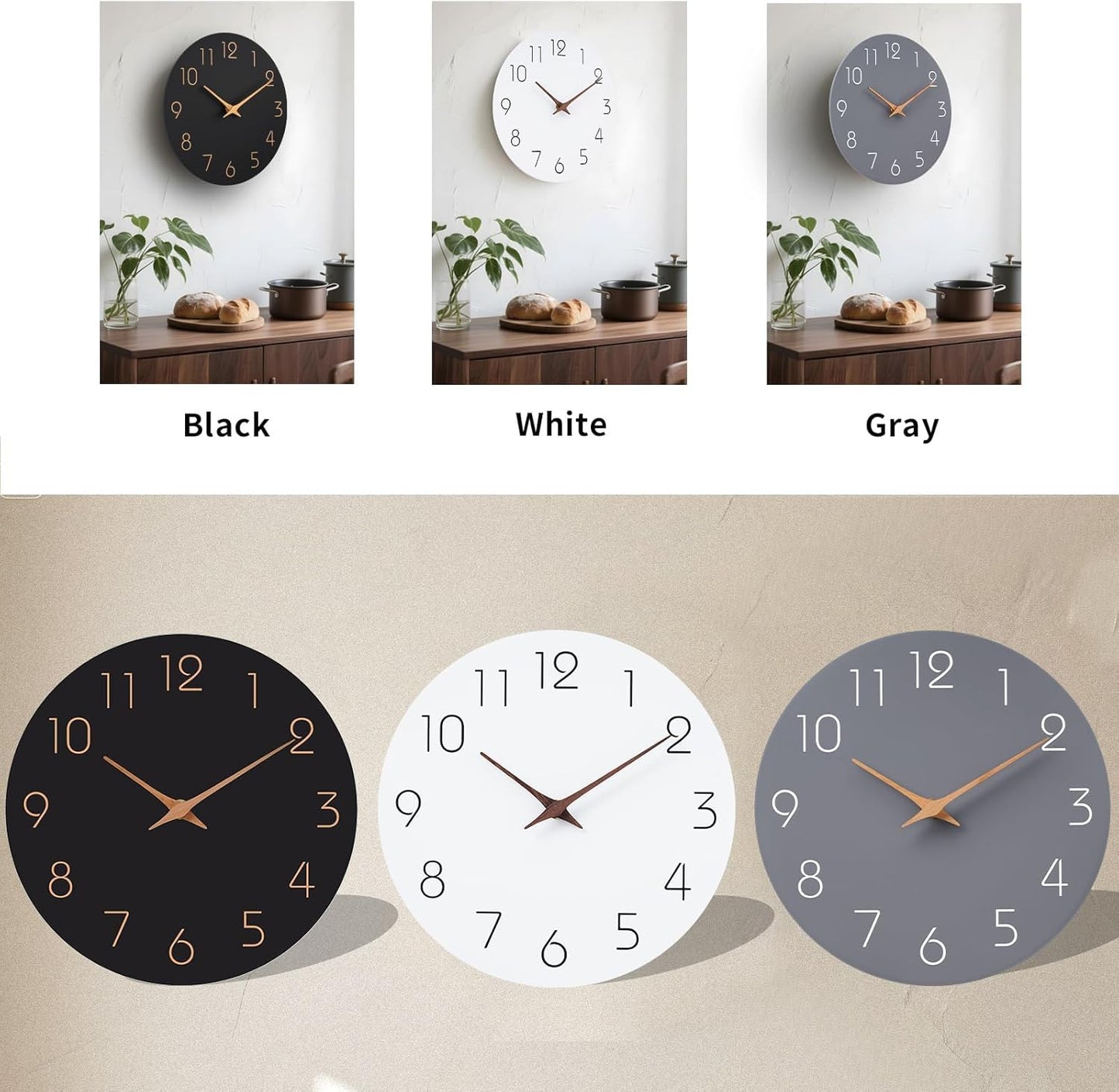 Mosewa Wall Clock 14 Inch Black Battery Operated Silent Non Ticking Simple Minimalist Rose Gold Numbers Decorative for Bedroom Living Room Kitchen Home Office