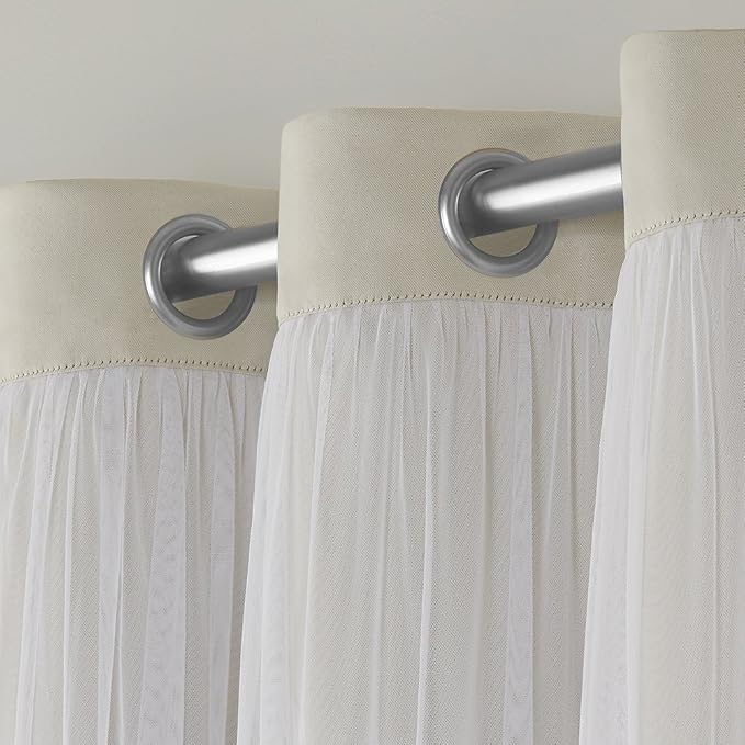 TOWN & COUNTRY LUXE Talia Double Layer Indoor Curtains, Sheer and Room Darkening Blackout, Grommet Top, Energy Efficient, 2-Pack Set, 52"x84", Sand