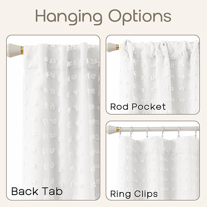 White Blackout Pleated Ruffle Curtains for Bedroom with Design,Room Darkening Pom Pom Textured Ruffled Farmhouse Boho French Country Decorative Curtains for Living Room 84 Inches Long