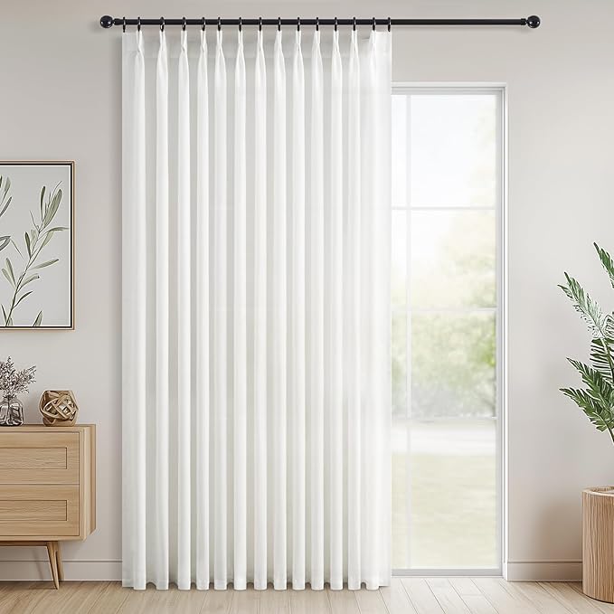 Topfinel White Pinch Pleated Linen Curtains 84 Inch Length 1 Panels for Bedroom Living Room Textured Cream Semi Sheer Window Curtain Boho Neutral Back Tab Pinch Pleat Drape with Hooks 84 Inches Long