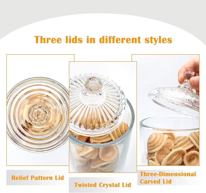 24fl oz Glass Candy Jars with Lids,3 Pack Apothecary Jars,Storage Jar for Candy, Cookies, Snacks, Kitchen Pantry, Clear Glass Jar for Countertop Display & Party Favors