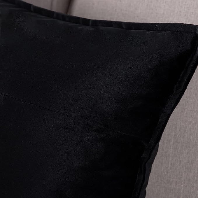 MADIZZ Set of 2 Super Soft Velvet Decorative Throw Pillow Covers 22x22 inch Black Square with Fringe Luxury Style Cushion Case Pillow Shell for Sofa Bedroom
