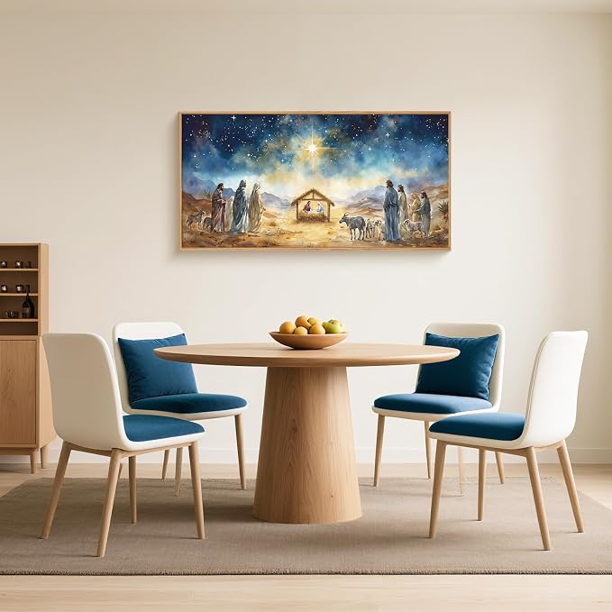 LHIUEM Large Bible Christian Religious Framed Canvas Wall Art Set,Birth of Jesus Nativity Wall Decor,Christmas Mary and Joseph Artwork for Living Room,Bedroom,Dining Room,Office -20"x40"x3