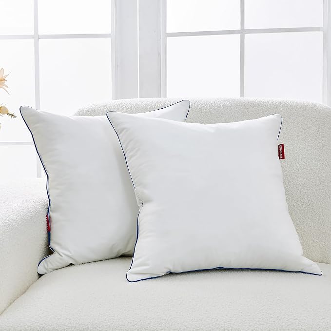 Down Pillow Inserts 20x20, Set of 2, 100% Goose Down Feather Throw Pillows Inserts, Triple-Layer Downproof, Decorative Pillow Insert with Soft Cotton Cover for Couch Sofa Bed Living Room