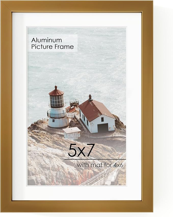 FLYJOE 5x7 Picture | Metal Picture Frame With Mat For 4x6 | 5x7 Aluminum Frame | 5 x 7 Photo Frame | Plexiglass And Hanging Hardware Included | 5x7 Black Picture Frame | Bronze