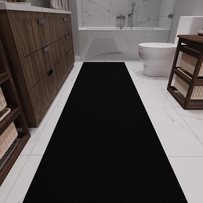 Ottomanson Aisle Runner Rug – Non-Slip Low Pile Carpet Runner for Long Hallways & Corridors, Stain Resistant & Easy to Clean, Solid Black, 2'7" x 39'