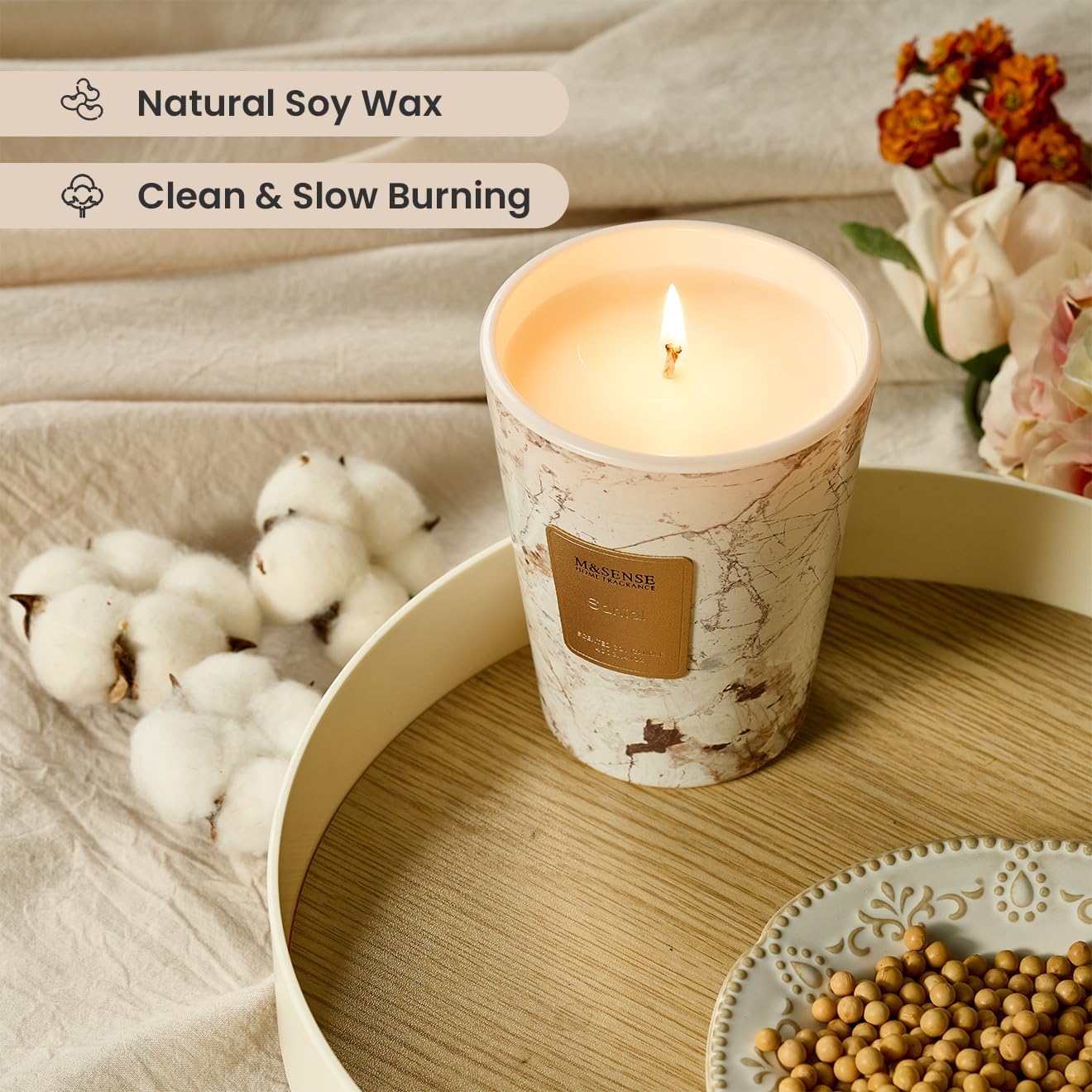 M&SENSE Santal Scented Candles for Home, Lead-Free Wick Highly Scented Jar Candles, 14.1 Oz 80 Hours Lasting Burning Candles Gifts for Women, Relaxing Aromatherapy Candle for Stress Relief