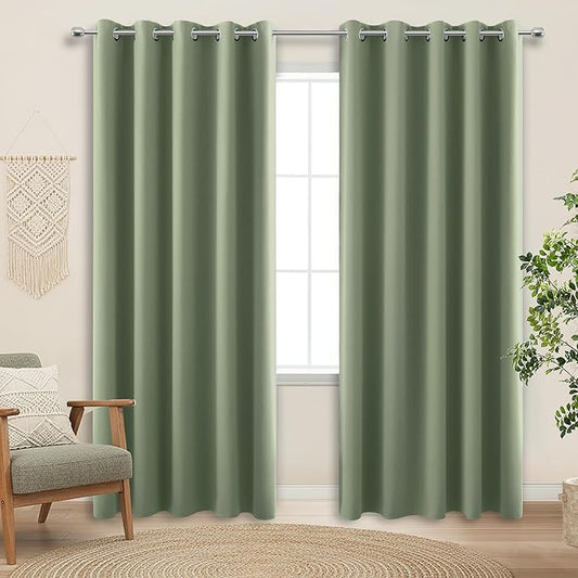 KOUFALL Sage Green Blackout Curtains 72 inches Wide for Bedrdom,Room Darkening Boho Large Window Treatments Extra Wide Curtains for Living Room 70 72x84 in Long 2 Panels Set