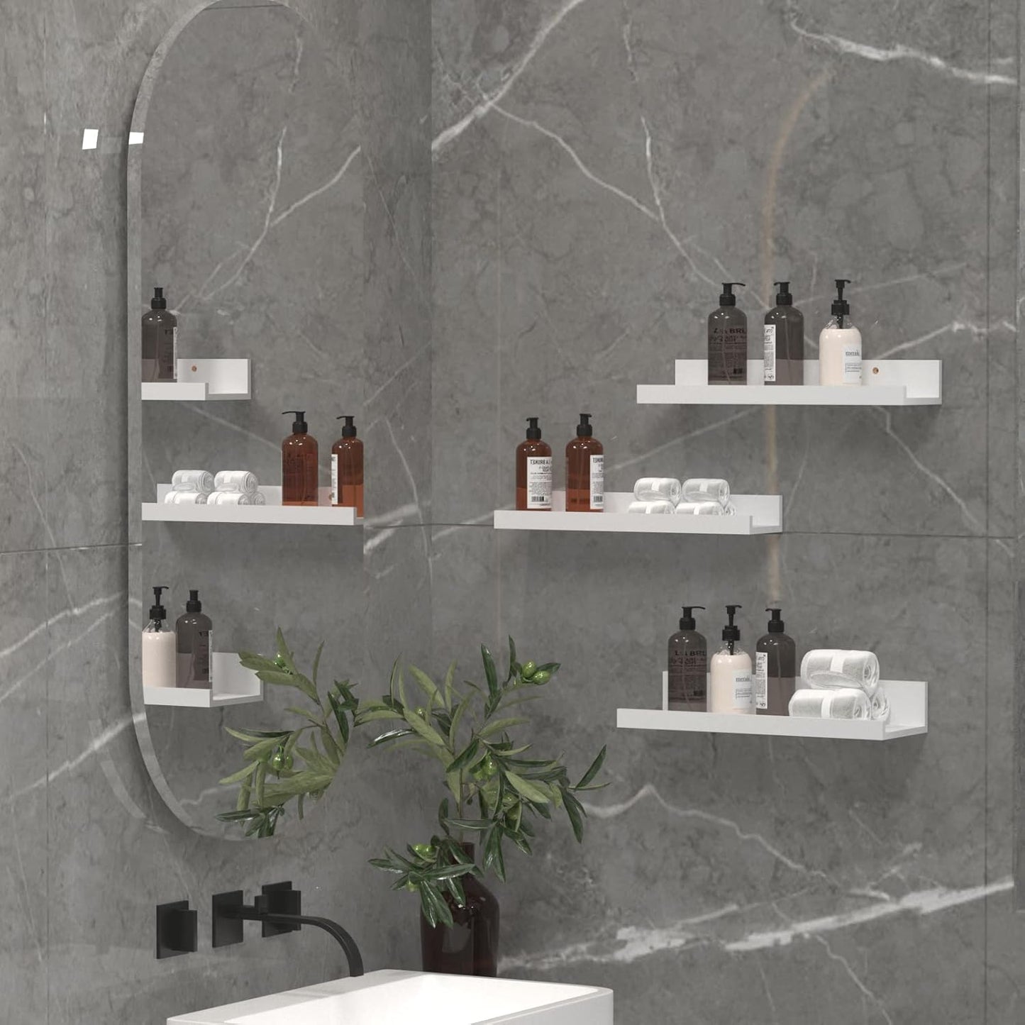 Giftgarden 16 Inch White Floating Shelves for Wall Mount, Modern Wood Wall Shelf Ledge for Bathroom Bedroom Living Room Kitchen Nursery Storage, Set of 3 Different Sizes