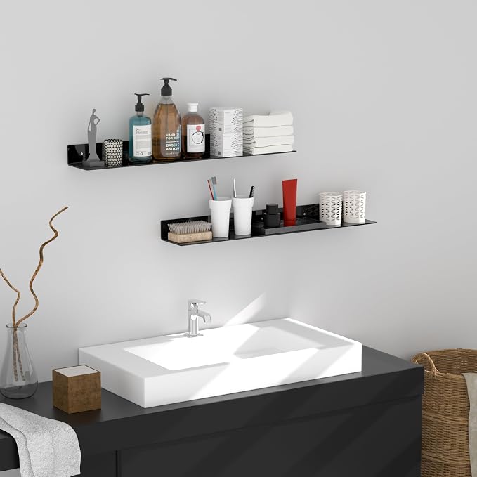 Sezanrpt 36 Inches Acrylic Wall Shelves 2 Pack, Floating Shelf for Wall Mounting, Acrylic Display Ledges for Funko Pop Figures, Home Décor, Living Room, Gaming Room, Plants(36 inch, Black)