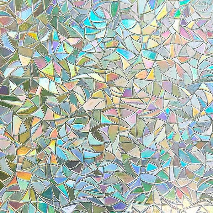 Lemon Cloud Window Privacy Film, Stained Glass Window Stickers, Decorative Rainbow Static Cling for Sun Blocking, Window Covering Prism Film, No Glue Anti-UV Tint, Half Moon Pattern, 23.6" x 78.7"