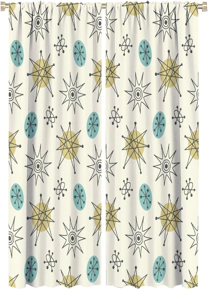JESTRONRY Mid Century Modern Curtains. Retro 1950s Vintage Style Atomic Background Home Fabric Living Room Bedroom Kitchen Bathroom Decor 42x63in