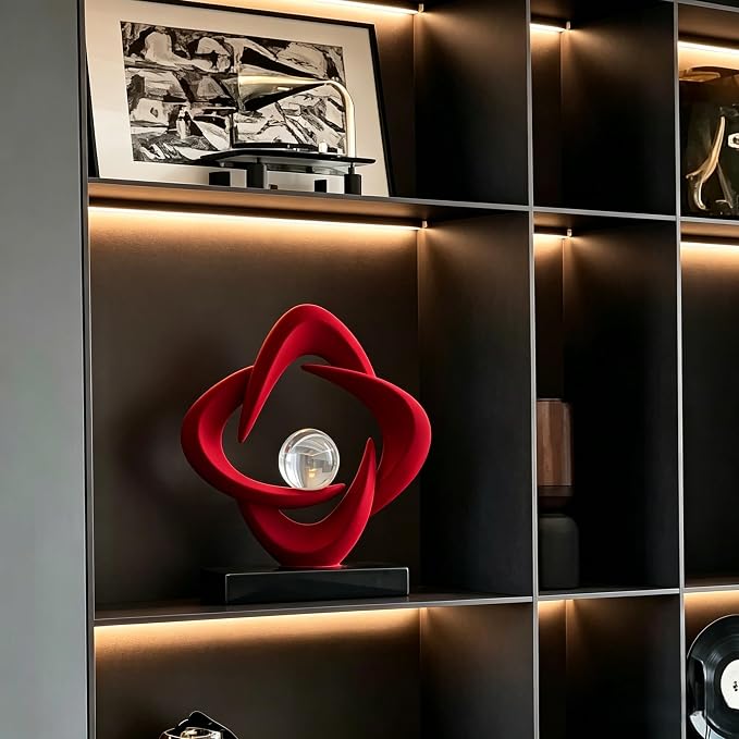AWNR Gold Abstract Sculpture House Decor Aesthetic - Home Décor Accents for Nightstand, Shelves, Dining Room, Entryway Table, Office, Desk Accessories (Flocked red C)