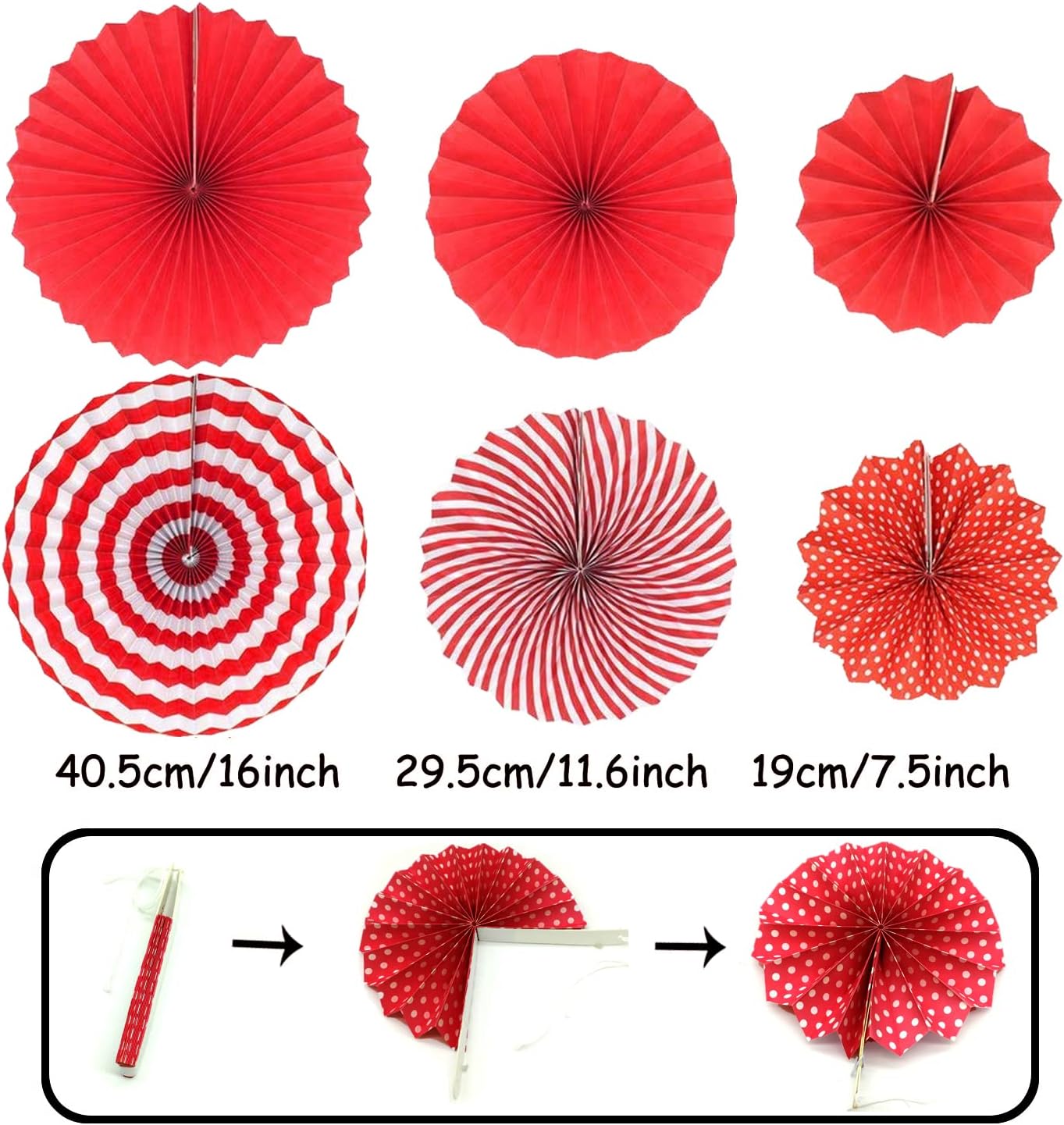 ZERODECO Party Decoration, 21 Pcs Red Hanging Paper Fans Pom Poms Flowers, Garlands String and Triangle Bunting Flags for Birthday Parties Baby Showers Wedding